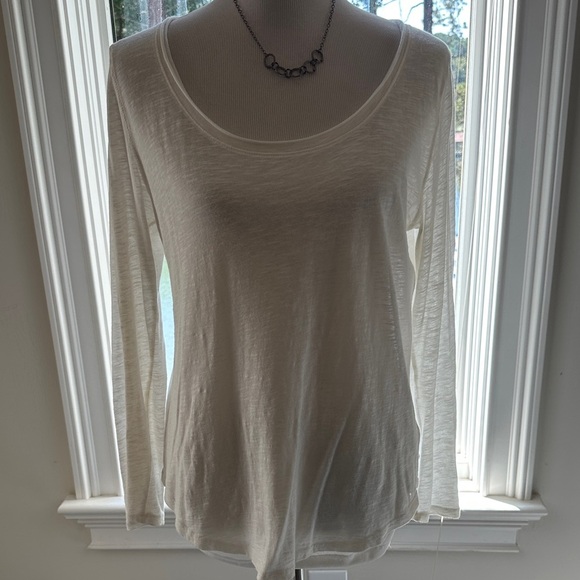Anthropologie PURE + GOOD 100% Cotton Slub Ivory, Scoopneck Tee, Med, Like new - Picture 1 of 7